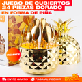 Juego de Cubiertos Dorado Forma de Piña – 24 Piezas