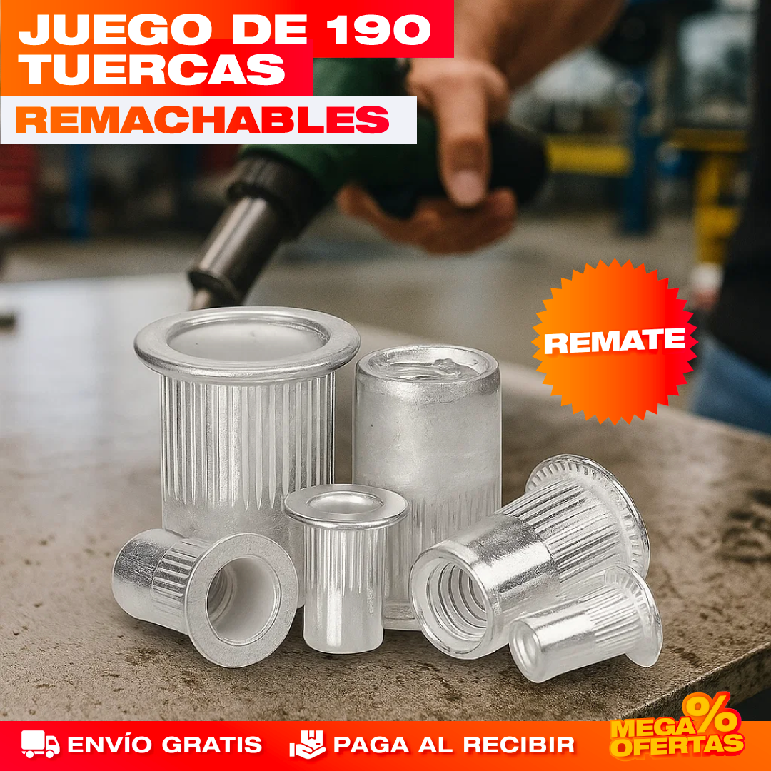 Juego de Tuercas Remachables – 190 Piezas