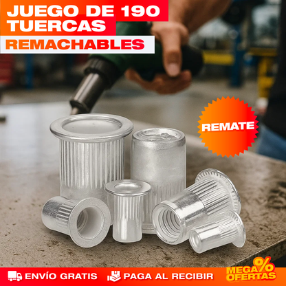 Juego de Tuercas Remachables – 190 Piezas