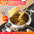 Olla Freidora con Termómetro de Acero Inoxidable