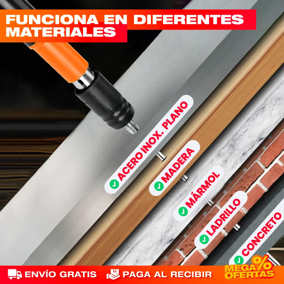 Pistola de Clavos de Acero + Kit 60 Remaches