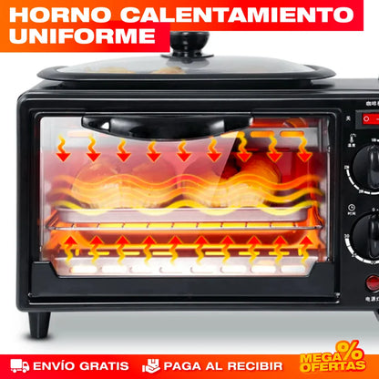 Máquina Desayuno 3 en 1 – Cafetera + Horno + Sartén