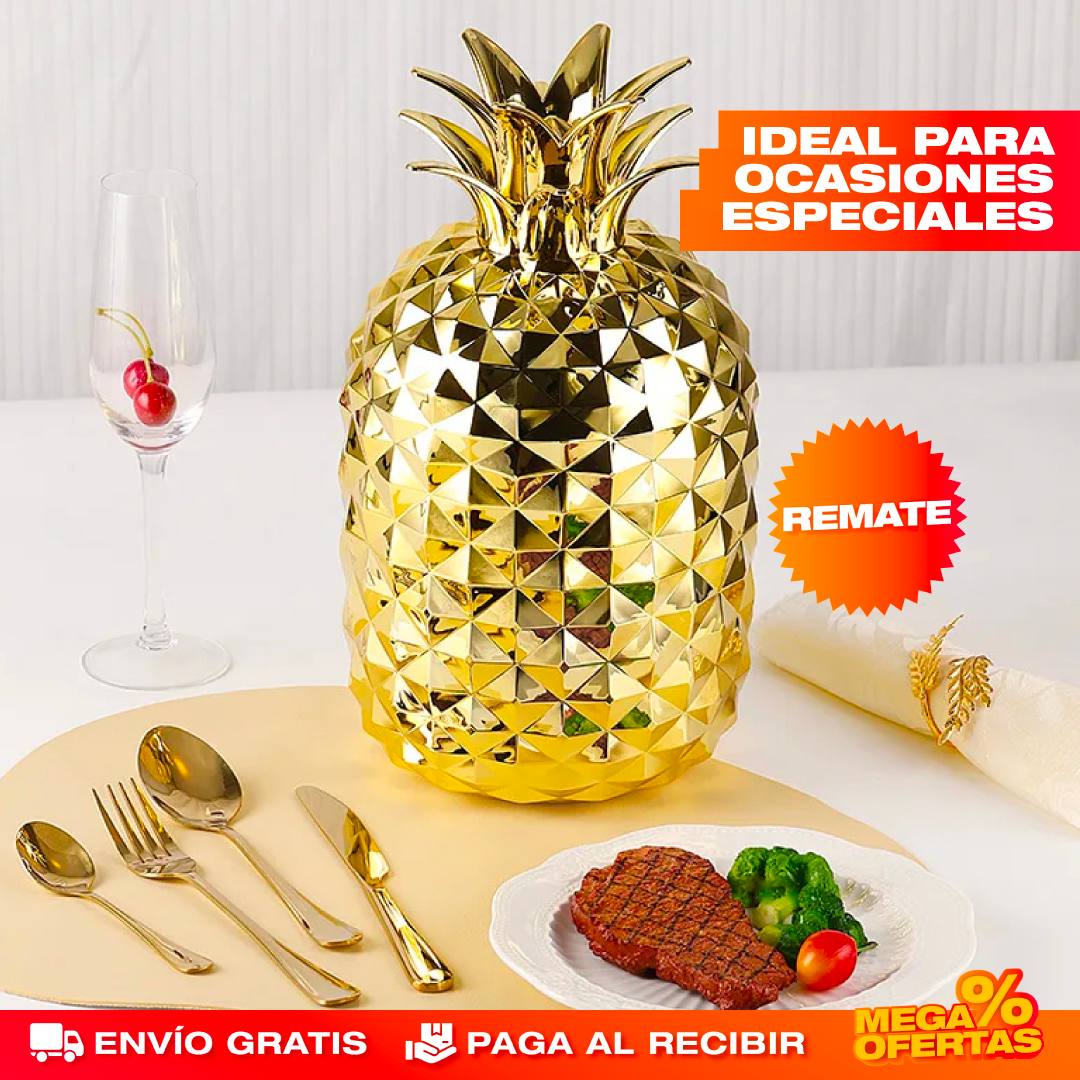 Juego de Cubiertos Dorado Forma de Piña – 24 Piezas