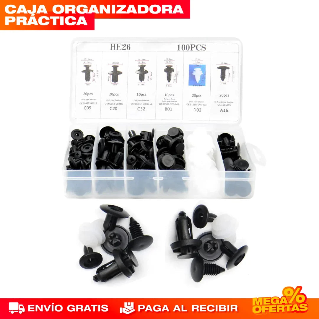 Clips Remaches para Carro – Kit x100 Piezas