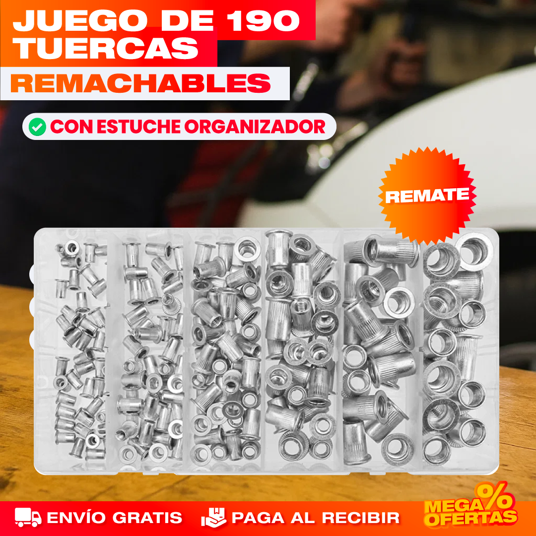 Juego de Tuercas Remachables – 190 Piezas