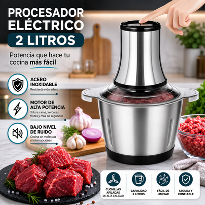 Procesador Eléctrico Acero inoxidable 2 Litros - Tamaño Grande