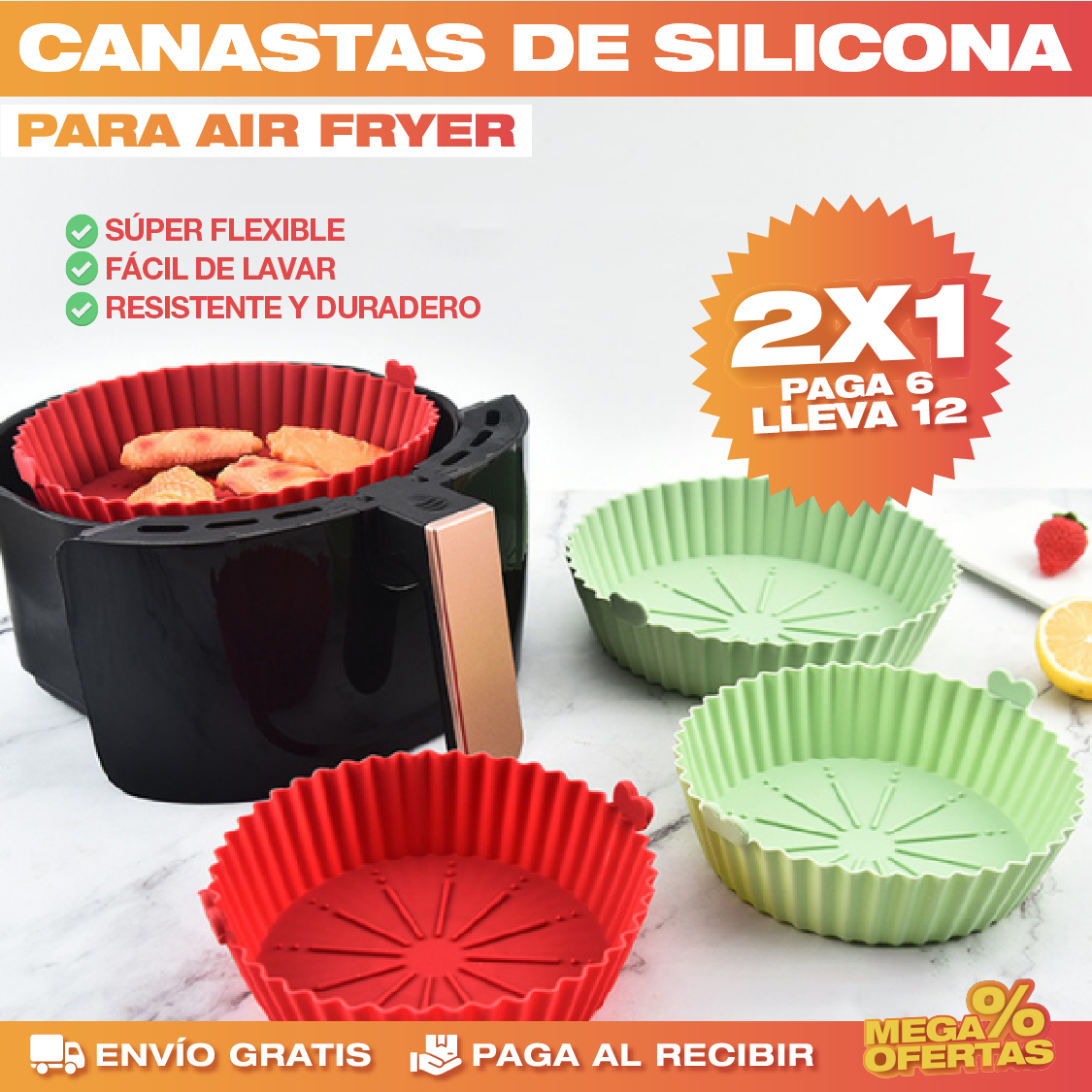 Set de 6 Canastas de Silicona para Air Fryer – Promo 2x1