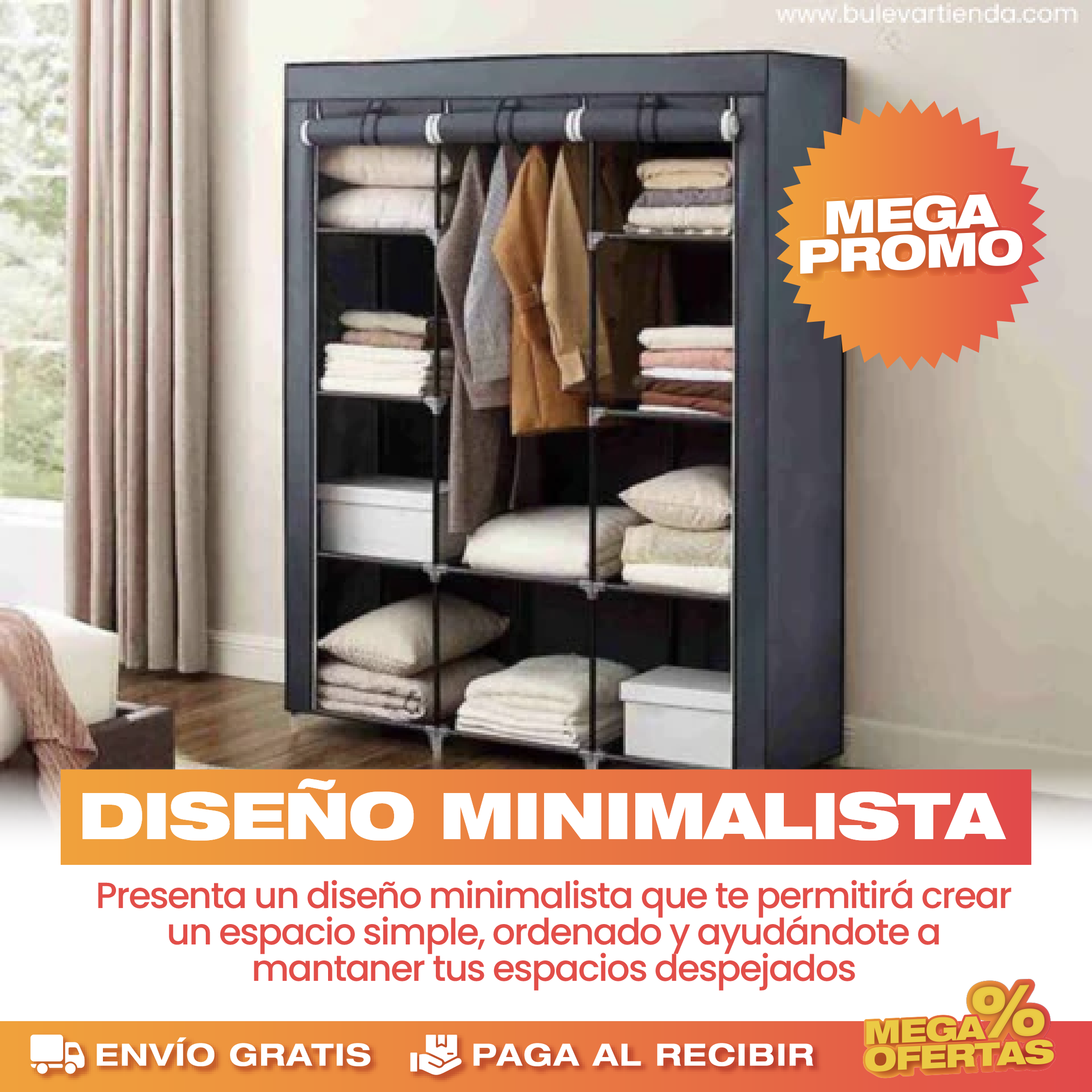 Closet Portátil de 3 Compartimientos – Tamaño Grande