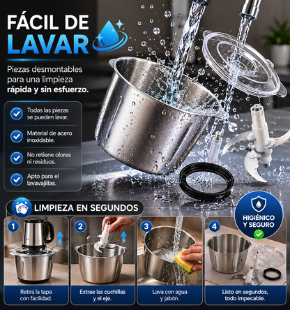 Procesador Eléctrico Acero inoxidable 2 Litros - Tamaño Grande