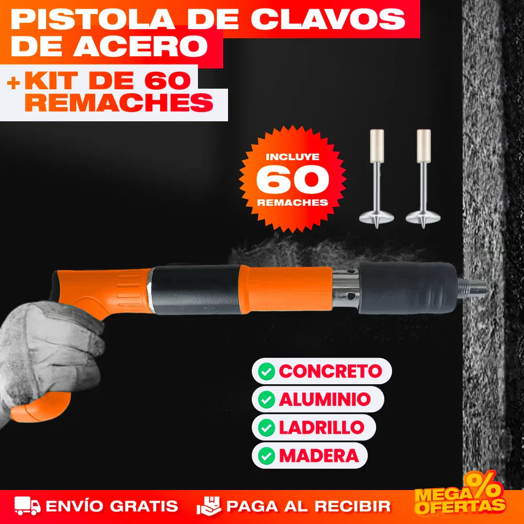 Pistola de Clavos de Acero + Kit 60 Remaches
