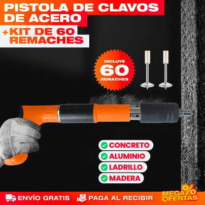 Pistola de Clavos de Acero + Kit 60 Remaches